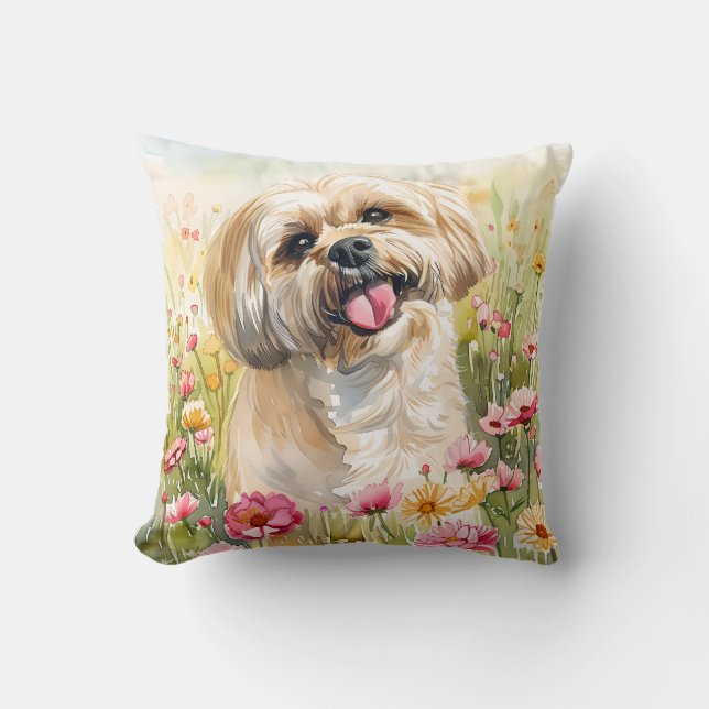 Almohada decorativa de acuarela de Lhasa Apso (Anverso)