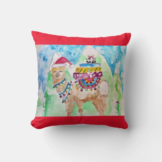 Almohada decorativa de acuarela de llama de Navida (Anverso)