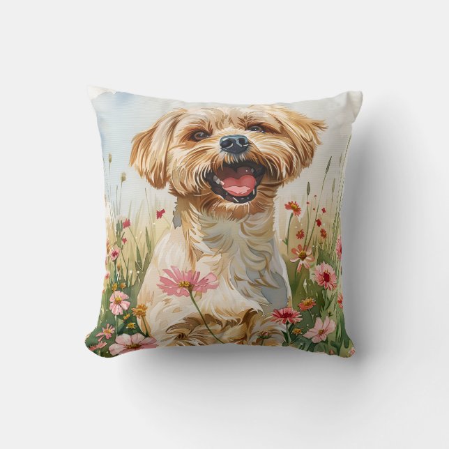 Almohada decorativa de acuarela de maltés (Anverso)