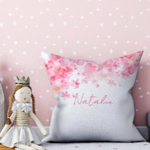 Almohada decorativa de acuarela floral blanca y ro