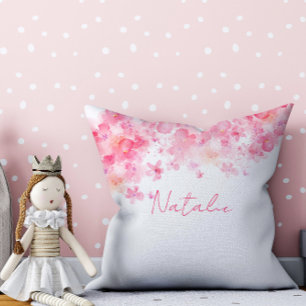 Almohada decorativa de acuarela floral blanca y ro