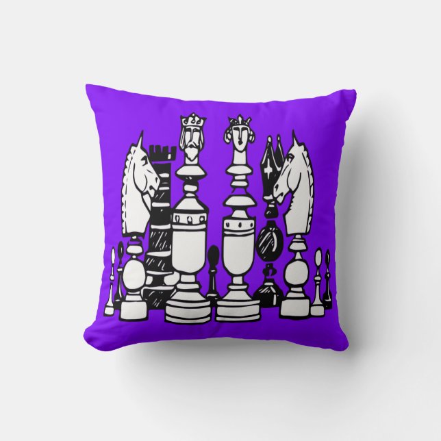 Almohada decorativa de ajedrez negra blanca morada (Anverso)