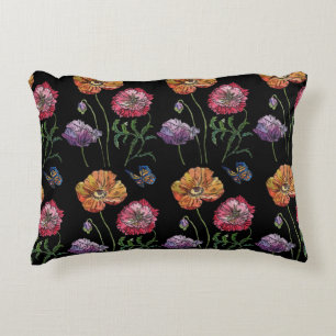 Almohada decorativa de amapola naranja púrpura des