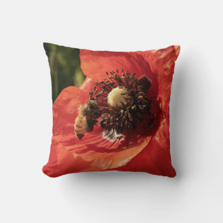 Almohada decorativa de amapola roja vibrante y abe