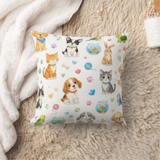 Almohada decorativa de amigos mascotas en acuarela