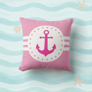 Almohada decorativa de ancla náutica rosa femenina