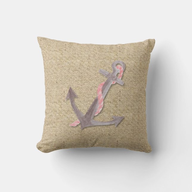 almohada decorativa de anclaje de barco rosa Burla (Anverso)