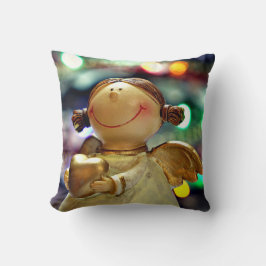 Almohada decorativa de ángel de Navidad y luces de