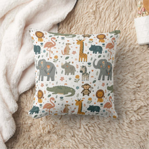 Almohada decorativa de animales de safari dibujado
