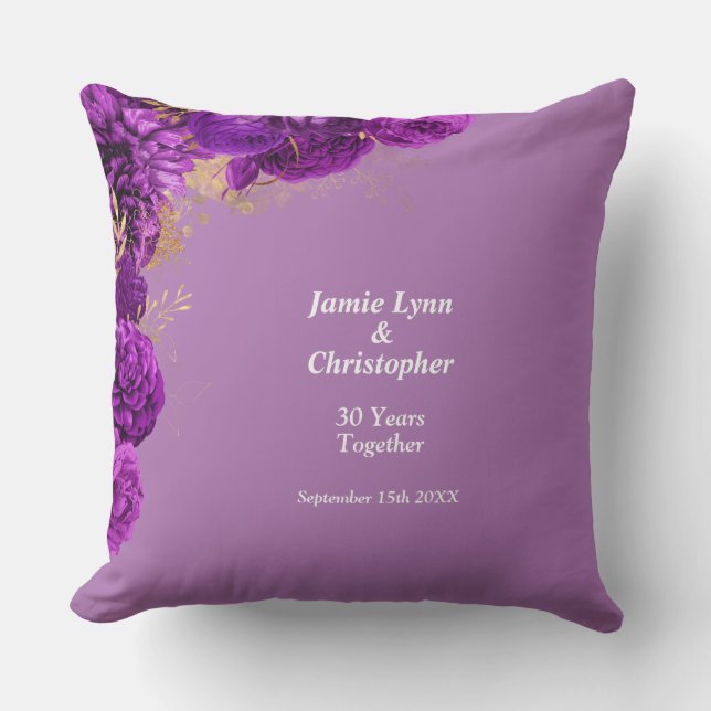 Almohada decorativa de aniversario de boda con flo (Anverso)