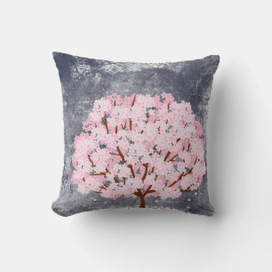 Almohada decorativa de árbol de flor de cerezo ros