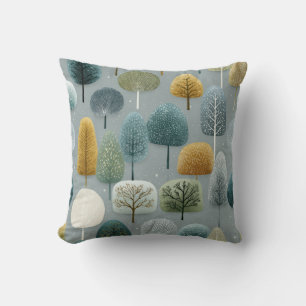 Almohada decorativa de árboles del bosque pastel e