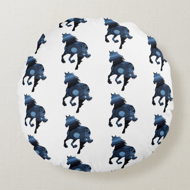 Almohada decorativa de arte de caballo azul (Anverso)