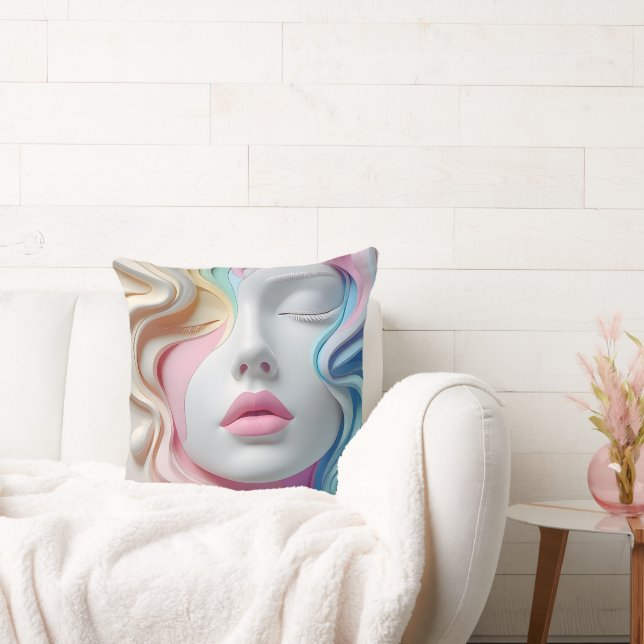 Almohada Decorativa de Arte de Cara Abstracta 3D e (Sofá)