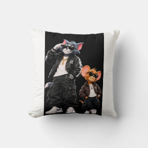 Almohada decorativa de arte estilizado de gato y r