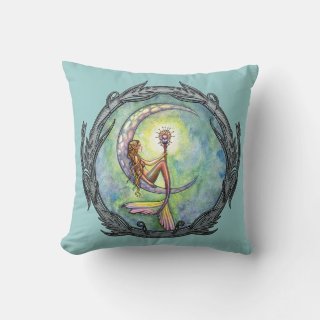 Almohada decorativa de arte fantástico de Sirena L (Anverso)