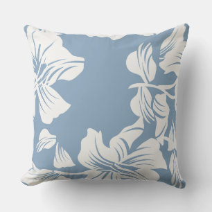 Almohada decorativa de arte lineal floral azul pol