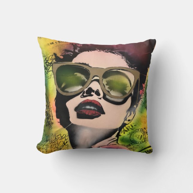 Almohada decorativa de arte pop con estilo parisin (Anverso)