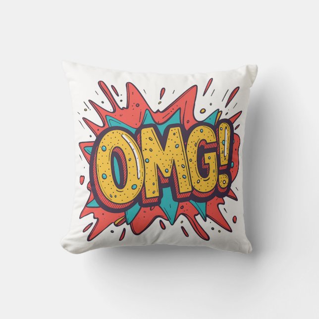 Almohada decorativa de arte pop “¡OMG!” estilo cóm (Anverso)