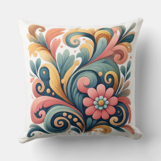 Almohada Decorativa de Arte Popular Floral Colorid