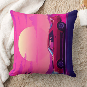 Almohada Decorativa De Auto Atardecer Synthwave Re