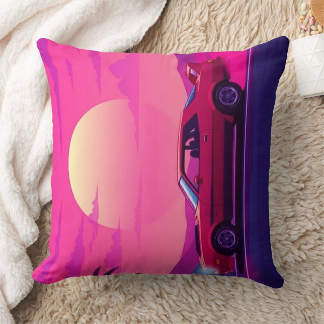 Almohada Decorativa De Auto Atardecer Synthwave Re (Manta)
