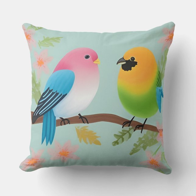 🌸 Almohada Decorativa de Aves de Dibujos Animados (Anverso)