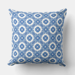 Almohada decorativa de azulejo azul mediterráneo