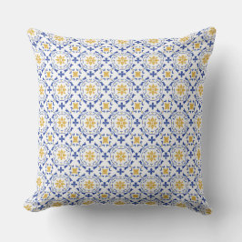 Almohada decorativa de azulejo azul y amarillo med