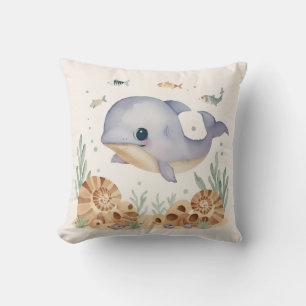 Almohada decorativa de ballena azul en acuarela pa