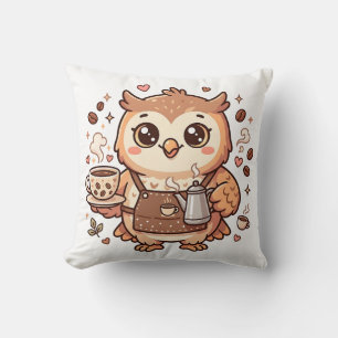 Almohada Decorativa de Barista Búho Adorable Kawai