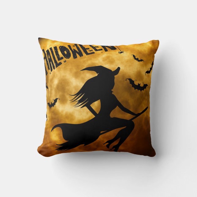 Almohada decorativa de bruja voladora de Halloween (Anverso)