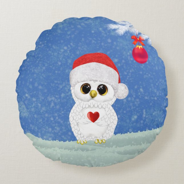 Almohada decorativa de búho blanco de Navidad (Anverso)