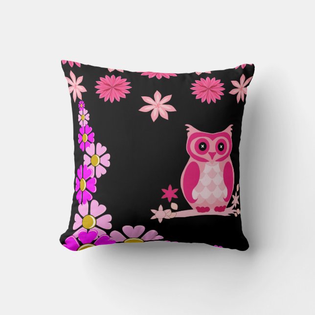 Almohada decorativa de búho lindo negro (Anverso)