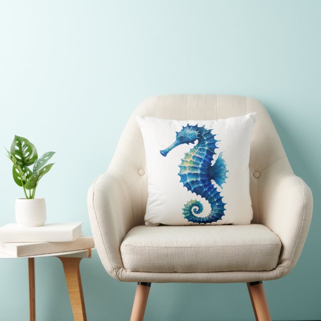 Almohada decorativa de caballito de mar acuarela a (Silla)