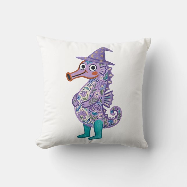Almohada decorativa de caballito de mar lindo con  (Anverso)