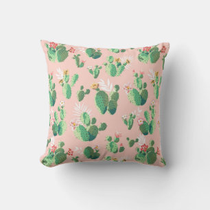 Almohada decorativa de cactus rosa y turquesa del