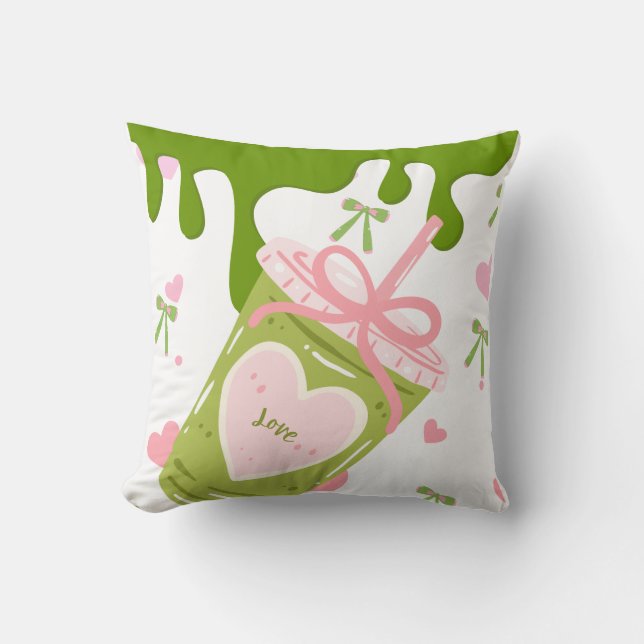 Almohada Decorativa de Café con Helado de Matcha K (Anverso)