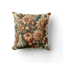 Almohada decorativa de calabaza floral vintage de