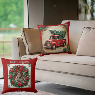 Almohada decorativa de camión rojo estilo granja r