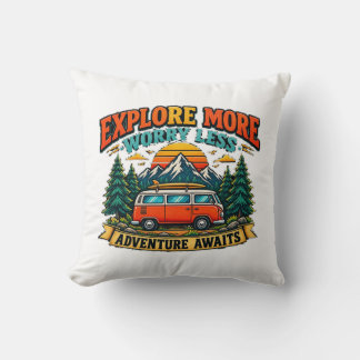 Almohada decorativa de camping aventura retro