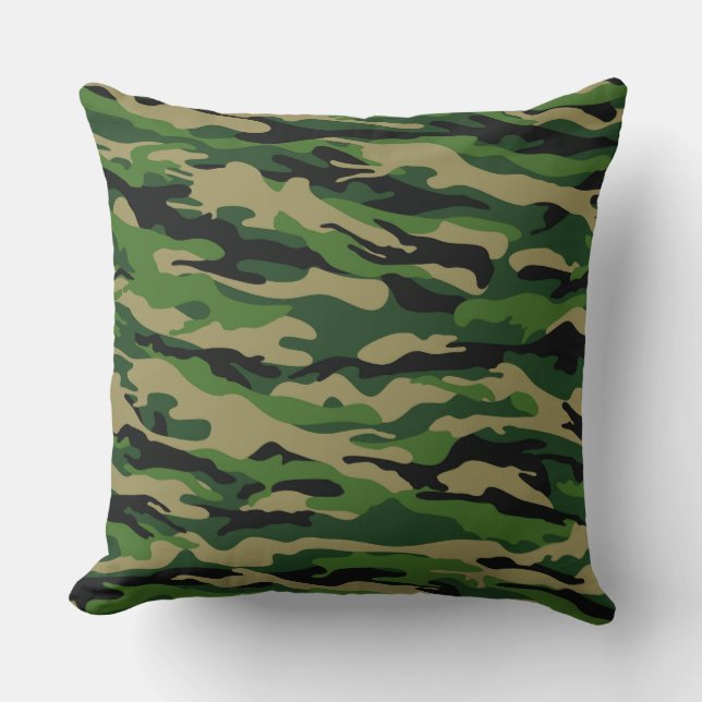 Almohada decorativa de camuflaje de bosque verde (Anverso)