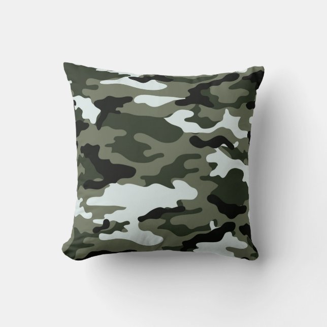 Almohada decorativa de camuflaje verde militar. (Anverso)