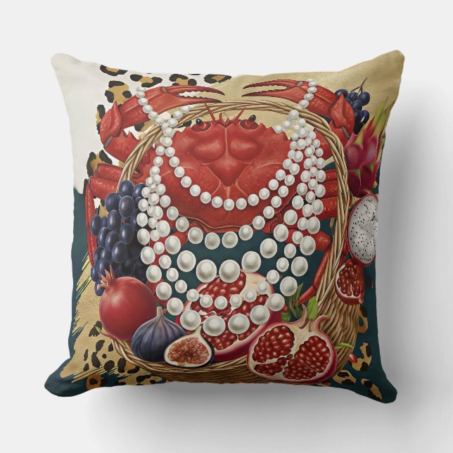 Almohada decorativa de cangrejo ecléctico con perl (Anverso)
