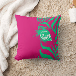Almohada decorativa de cebra rosa verde desparejad