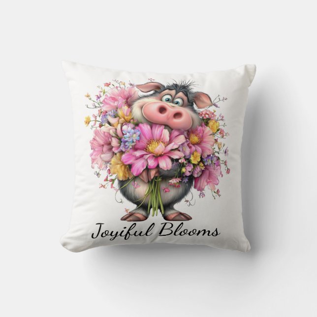 Almohada decorativa de cerdo floral de alegría (Anverso)