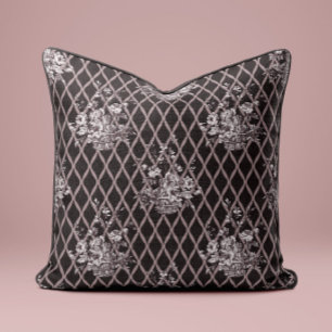 Almohada decorativa de cesta floral vintage en gri