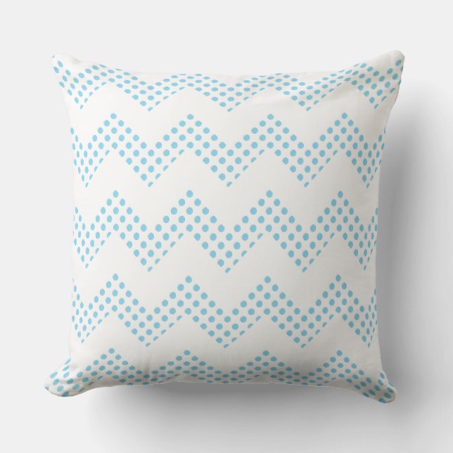 Almohada decorativa de Chevron con lunares azules  (Anverso)