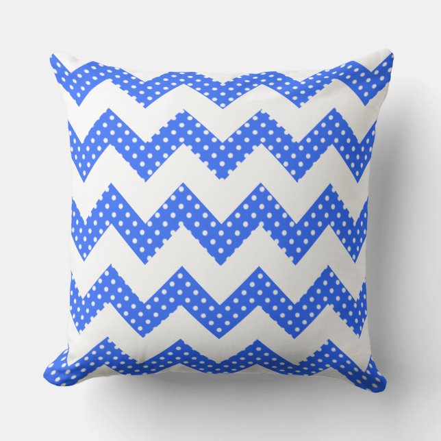 Almohada decorativa de Chevron con lunares azules  (Anverso)
