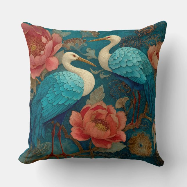 Almohada Decorativa de Cisne Pájaro Flores (Anverso)